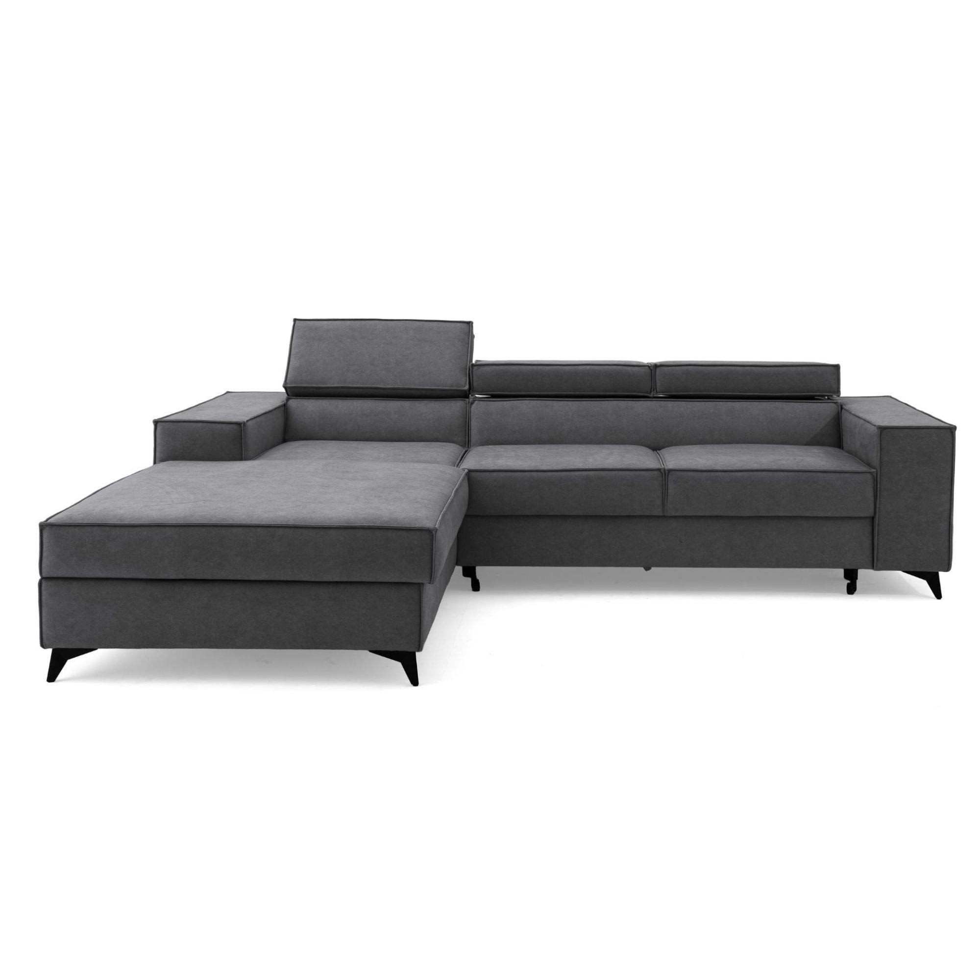 ECKSOFA PURE S Links mit Schlaffunktion 127x215 Velours Grau - Schwarz/Grau, Holz/Textil (281/204cm) - Muffo