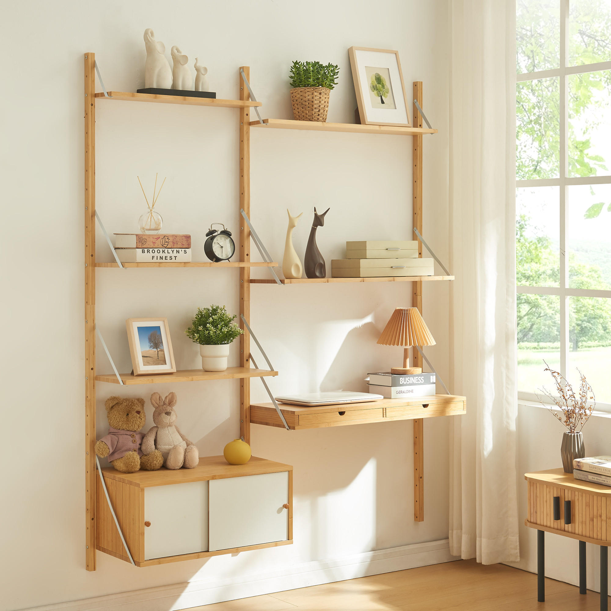 WANDREGAL Tingvoll - Naturfarben, Holz (147/176/34cm) - [en.casa]