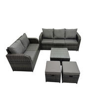 GARTENSOFA SET mit Couchtisch Polyrattan Dunkelgrau 5-teilige - Dunkelgrau/Grau, Glas/Kunststoff - Fimous