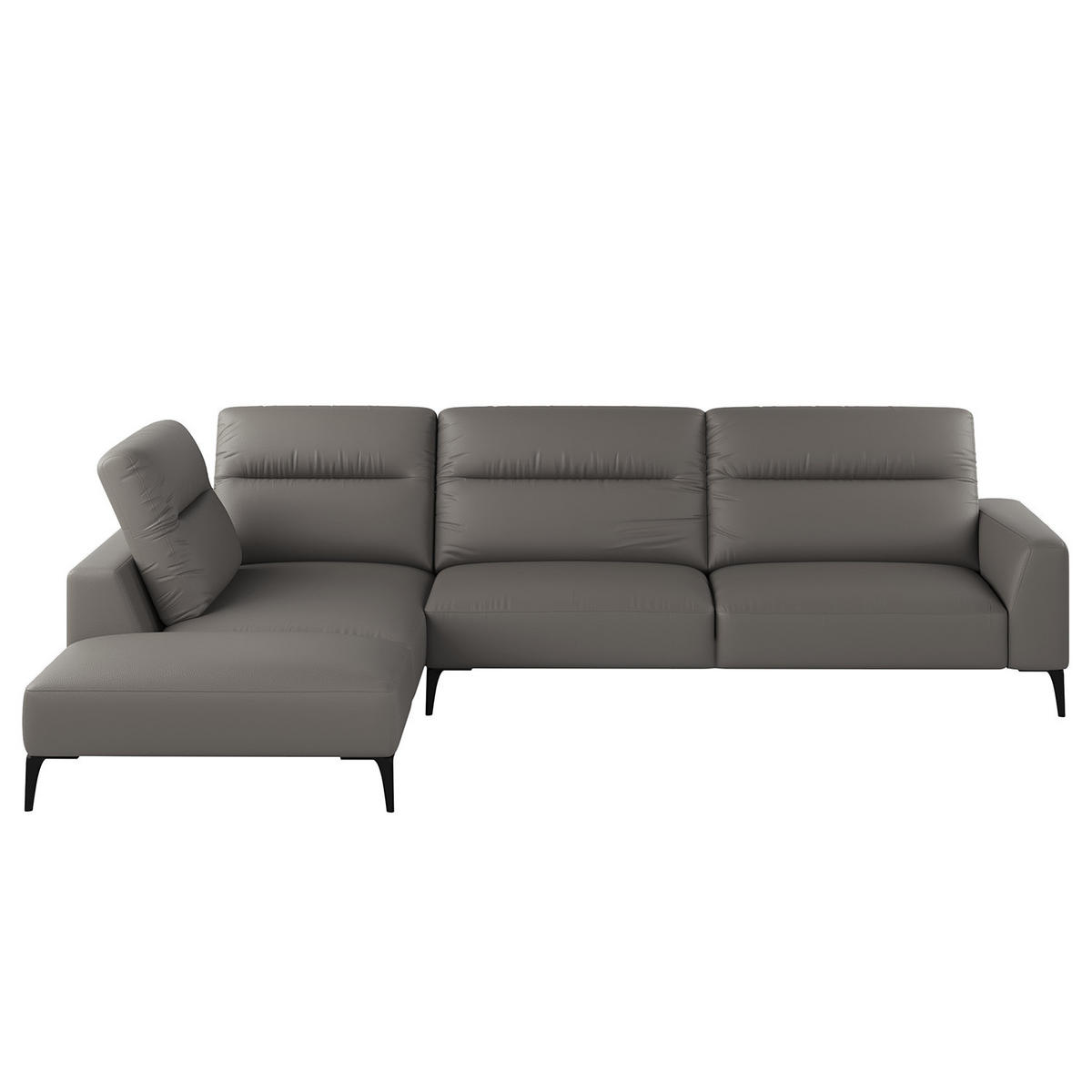 ECKSOFA mit Ottomane - Schwarz/Grau, Leder/Metall (325/238cm) - home24