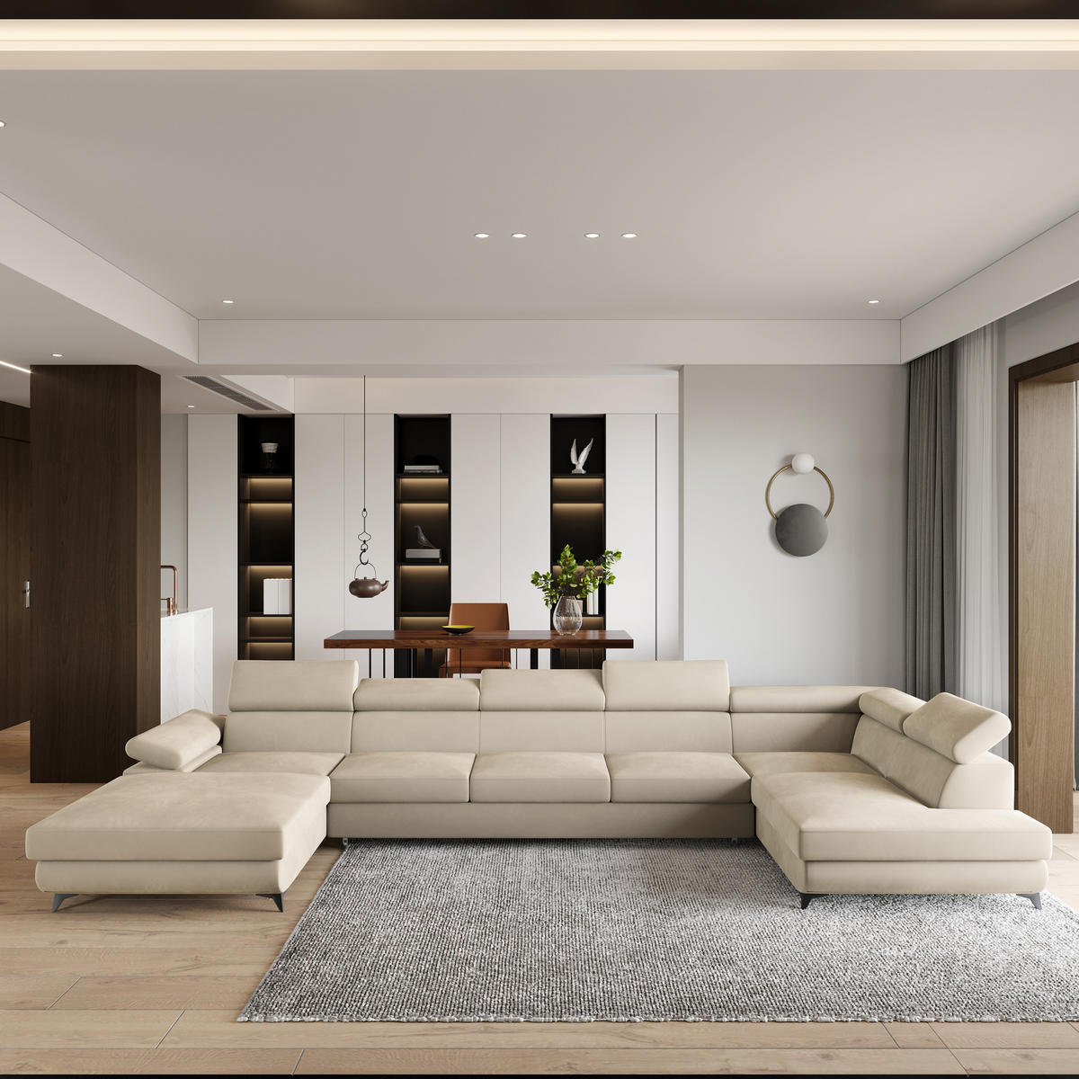 ROHOVÁ SEDAČKA MONTIVA krémová - černá/krémová, kov/dřevo (410/190cm) - MASSENO