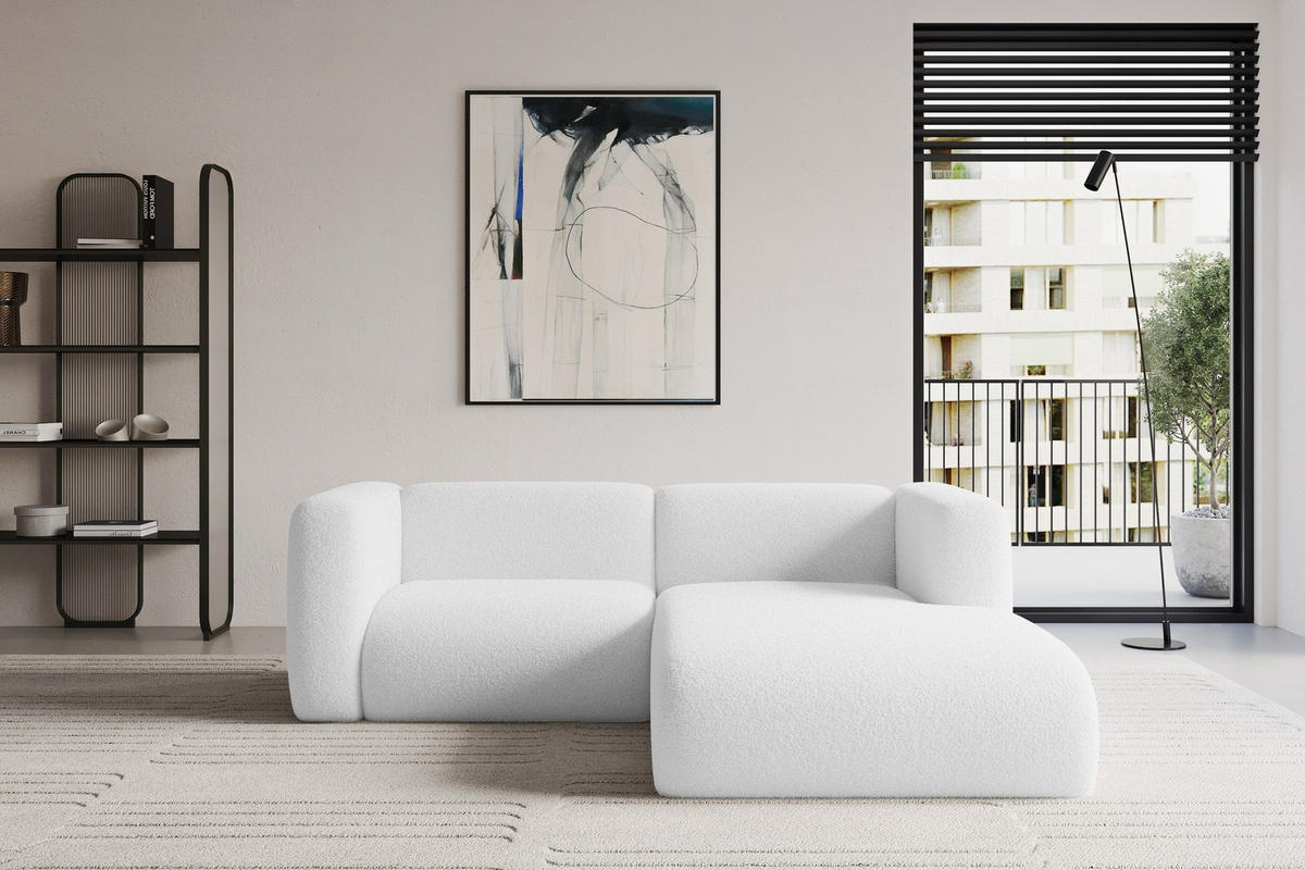 ECKSOFA Ottomane Rechts MIRA-L1 227x179x89 Weiß Bouclé - Schwarz/Weiß, Holzwerkstoff/Kunststoff (227/179cm) - ALTDECOR