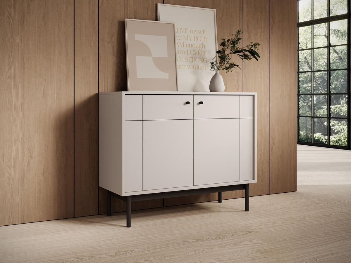 SIDEBOARD Cypressa 2T Beige 104/83/39 cm – mit Beinen auf Gestell - Beige/Schwarz, Holzwerkstoff (104/83/39cm) - AX Living