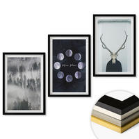 WANDBILDER 3er-Set - 40x60 cm Schwarzer Rahmen - Waldlandschaft, Nebel, Mond, Hirschschädel - Schwarz, Kunststoff (40/60cm) - ArtPrintCave