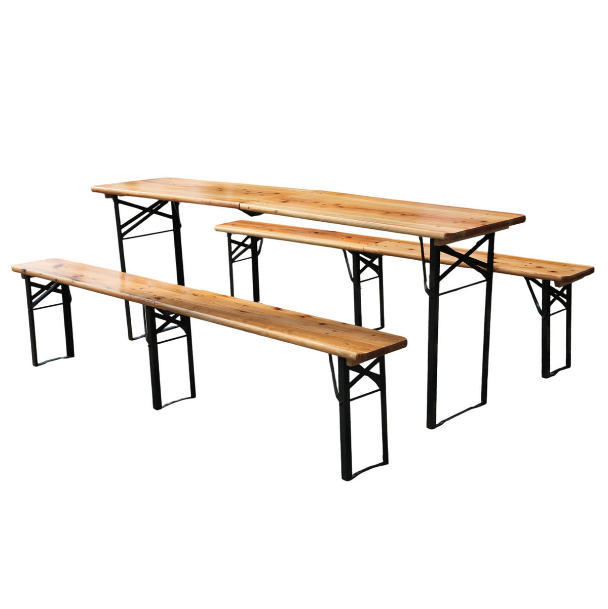 GARTENMÖBELSET aus Massives Holz und Metall 220 x 50 x 78 cm natur klappbar - Naturfarben, Metall - Modfu