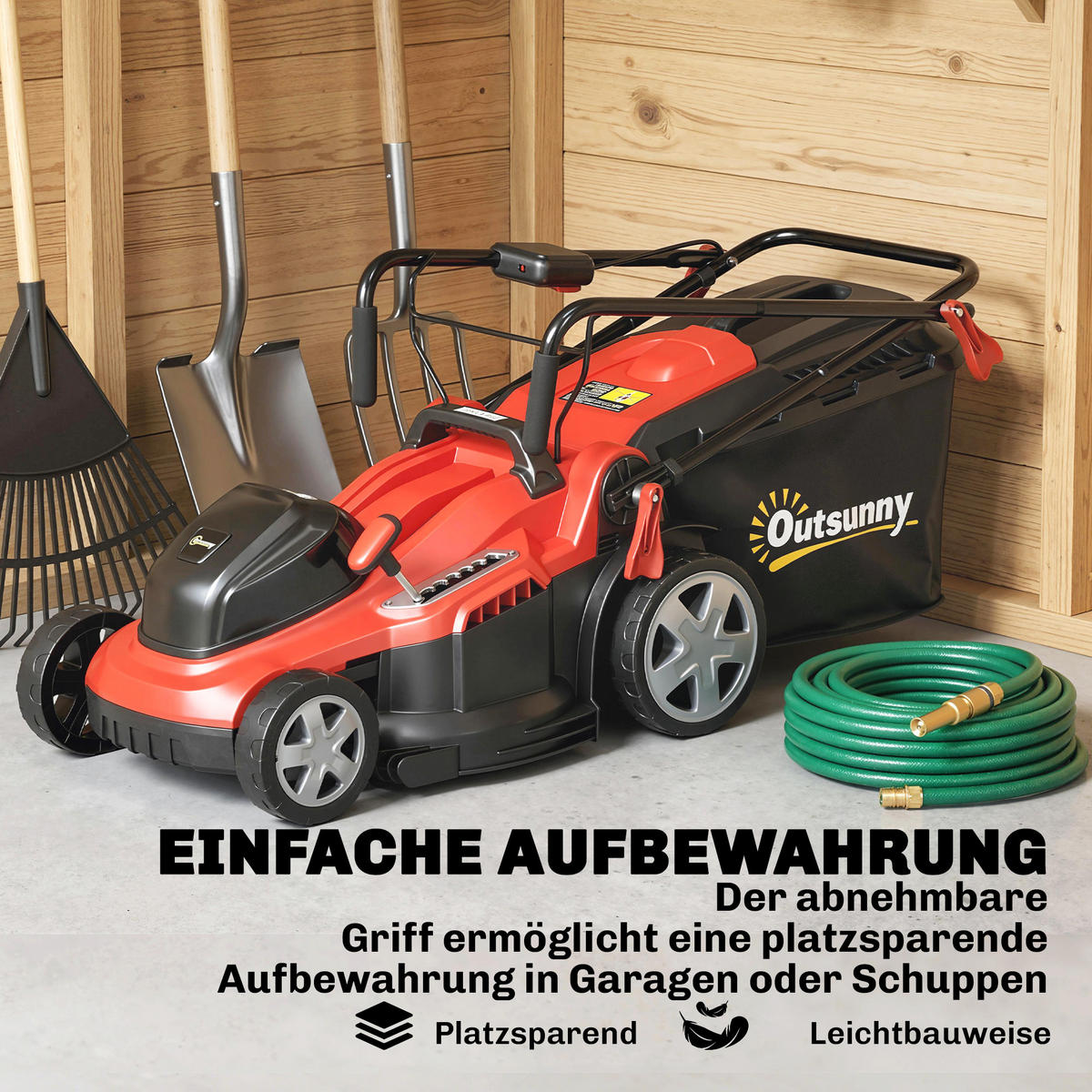 RASENMÄHER Kunststoff Metall Rot - Rot, Kunststoff (46/109/131cm) - Outsunny