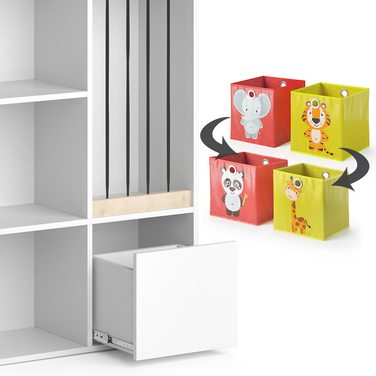 KINDERREGAL Luigi Weiß 72 x 107.8 cm mit 2 Faltboxen opt.2 - Weiß, Holzwerkstoff (29.2/107.8/72cm) - Vicco