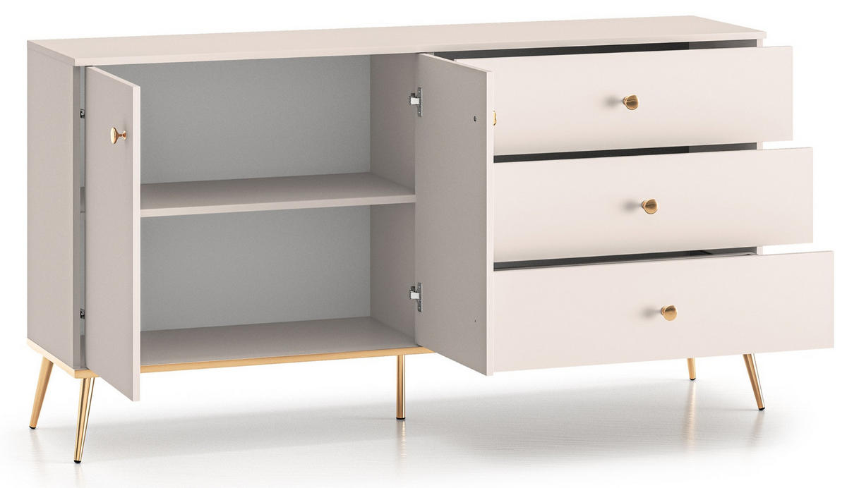SIDEBOARD Selgin Greige 160 cm - Taupe/Goldfarben, Holzwerkstoff/Metall (160/84.8/39.7cm) - Selsey
