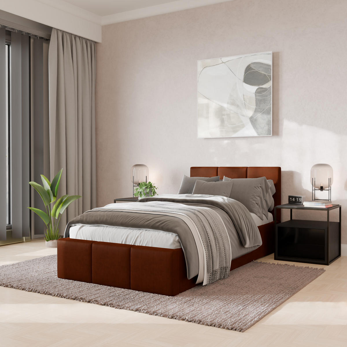 POLSTERBETT für Schlafzimmer Bett mit Stauraum Honigfarbe 90x200cm Kopfteil 120cm - Honig, Holzwerkstoff/Metall (90/200cm) - Muralo
