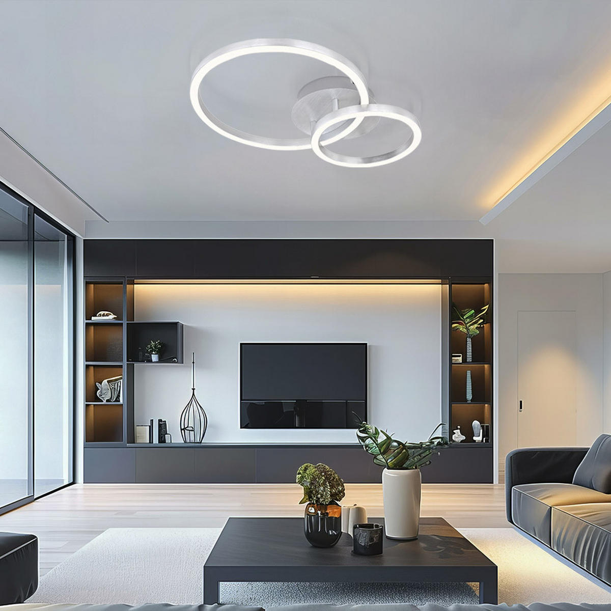 LED DECKENLEUCHTE Kreisform Weiß Opal - Weiß, Metall (41.3/30/7cm) - Globo Lighting