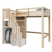 HOCHBETT aus Holz 90x200 cm in Holzfarbe mit Kleiderschrank & Stauraumtreppe - Naturfarben, Holzwerkstoff (90/200cm) - Modfu