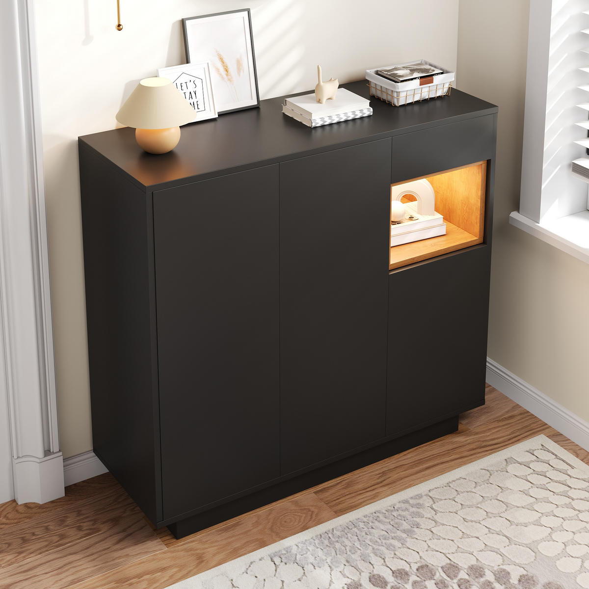 SCHUHSCHRANK 14-18 Paar schwarz Holz - Naturfarben, Holzwerkstoff (105/100.5/39.5cm) - LEBENLANG