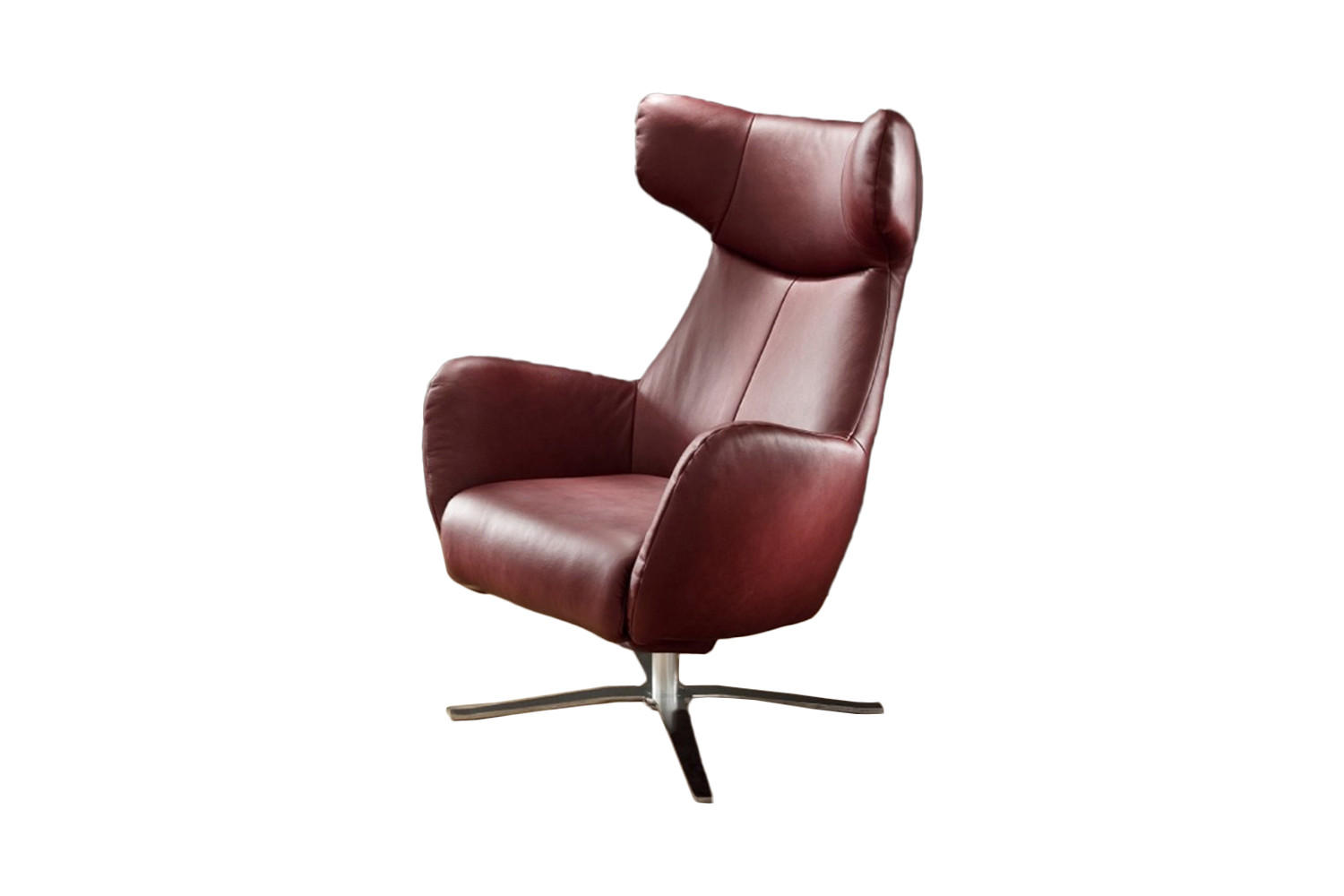 DREHSESSEL RANDY Rot Leder - Silberfarben/Rot, Leder (79/117/96cm) - KAWOLA