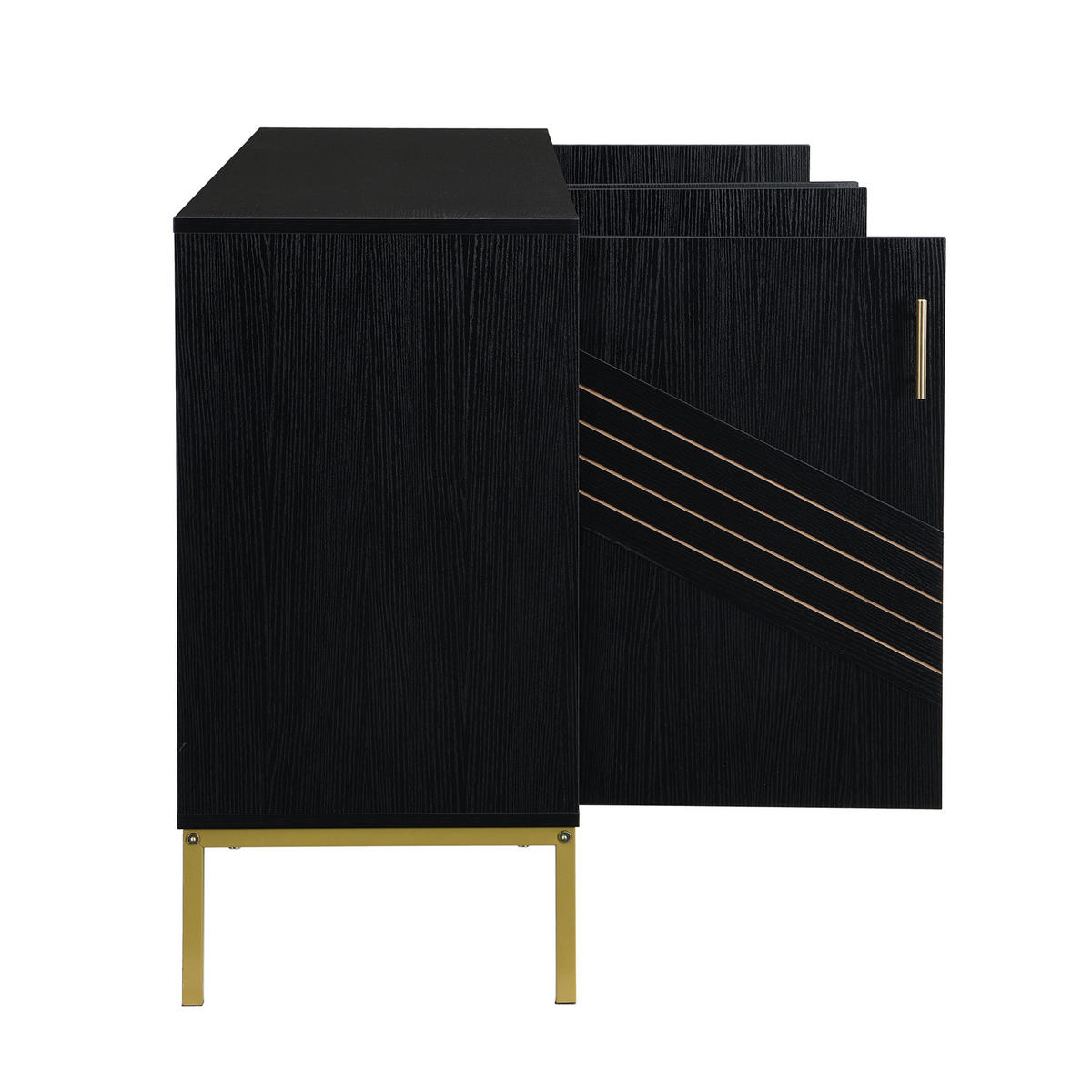 KOMMODE aus MDF 160x40x80,5cm in Schwarz Holzoptik mit 4 Türen - Schwarz, Holzwerkstoff (160/80.5/40cm) - Modfu