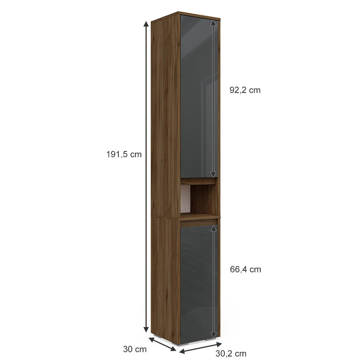 BADSCHRANK Majest Anthrazit Hochglanz 30.2 x 190 cm - Schwarz Hochglanz/Anthrazit, Holzwerkstoff (30.2/191.5/30cm) - Vicco