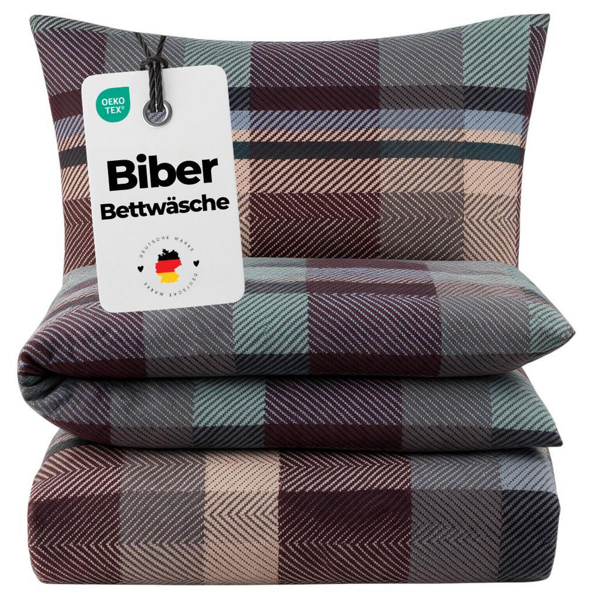 BIBER-BETTWÄSCHE 155x220 - Kuschelig warmer Flanell Bettbezug aus 100% Baumwolle für Herbst & Winter - Muster kariert Bordo - Bordeaux, Textil (155/220cm) - Carpe Sonno