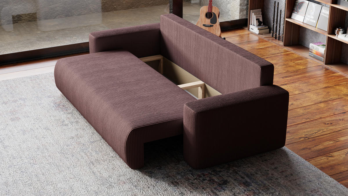 SOFA Bubi mit Bettkasten und Schlaffunktion, Cordstoff - Lila, Holzwerkstoff (242/85/95cm)