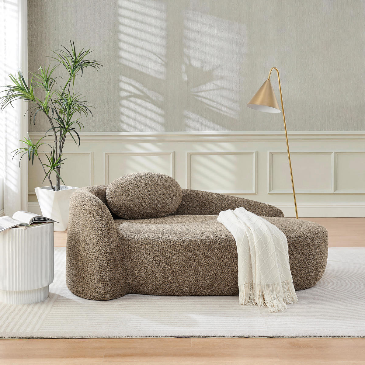ECKSOFA 170/96/62 cm Braun Teddy mit Kissen - Braun, Textil (170/96cm) - Oxeza