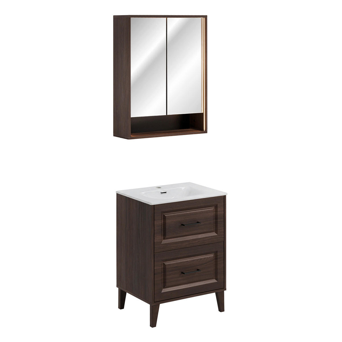 BADMÖBEL 61cm Moka 2er-Set Holz - Braun, Holzwerkstoff (61/82/46cm) - Petits-meubles