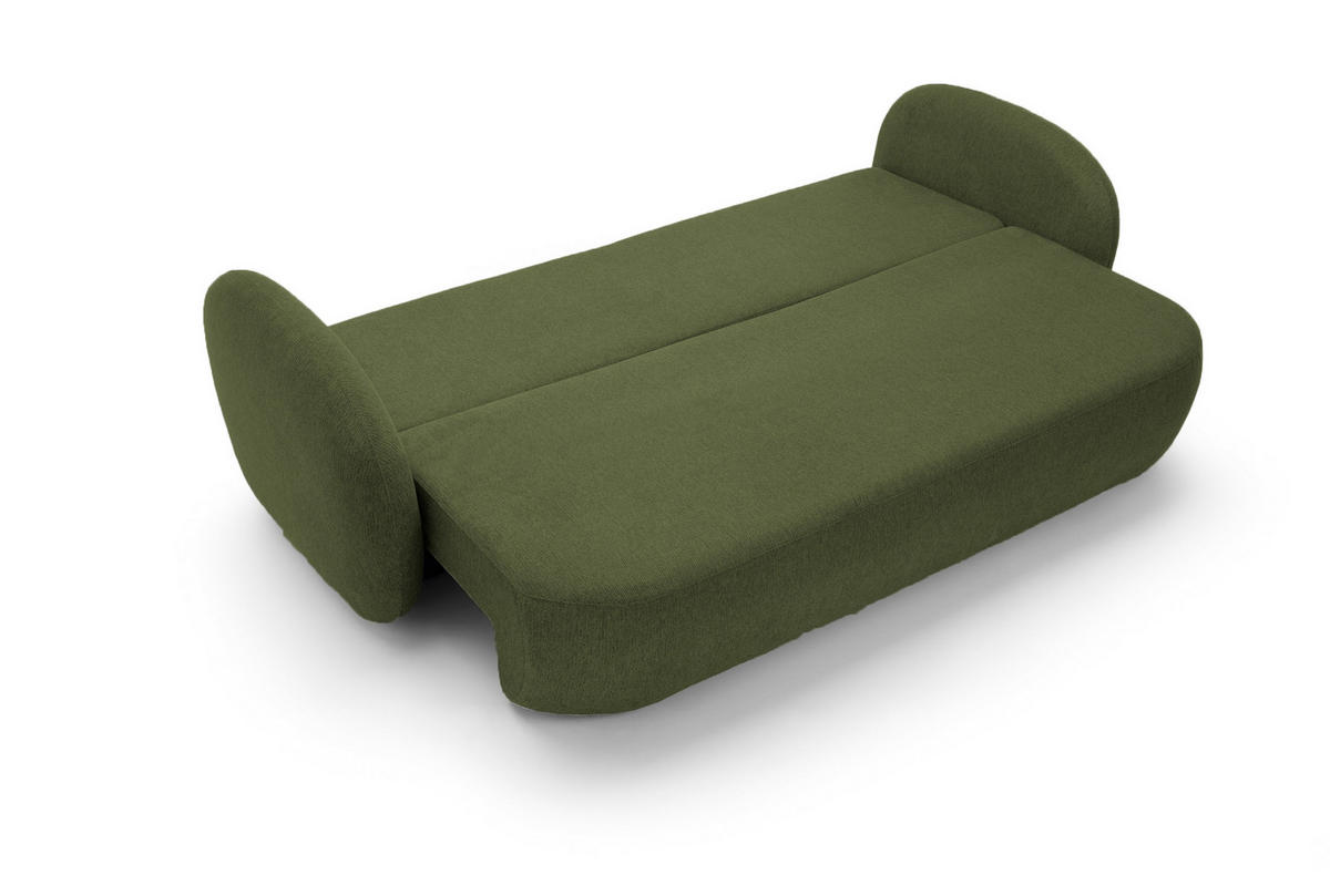 SOFA OLIO Mit Schlaffunktion Und Bettkasten, Bonell-Taschenfederung, Aragon-Stoff, lose Rückenkissen, freistehend, 238x101x86 cm Green - Grün, Holz/Textil (238/86/101cm) - DomoHome