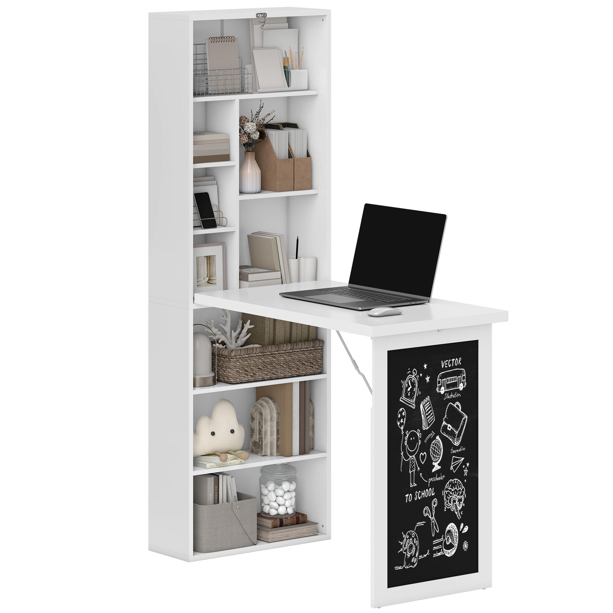 SCHREIBTISCH Holzoptik klappbar mit Regal und Tafel 98/51/153 cm - Weiß, Holzwerkstoff (51/98/153cm) - PANGIVO