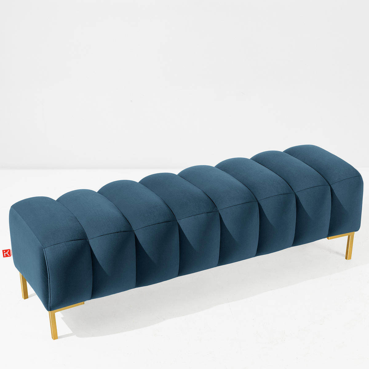 POLSTERBANK Bettbank PECCO, Metallbeinen - Blau/Goldfarben, Holz/Textil (160/50/50cm) - KONSIMO®
