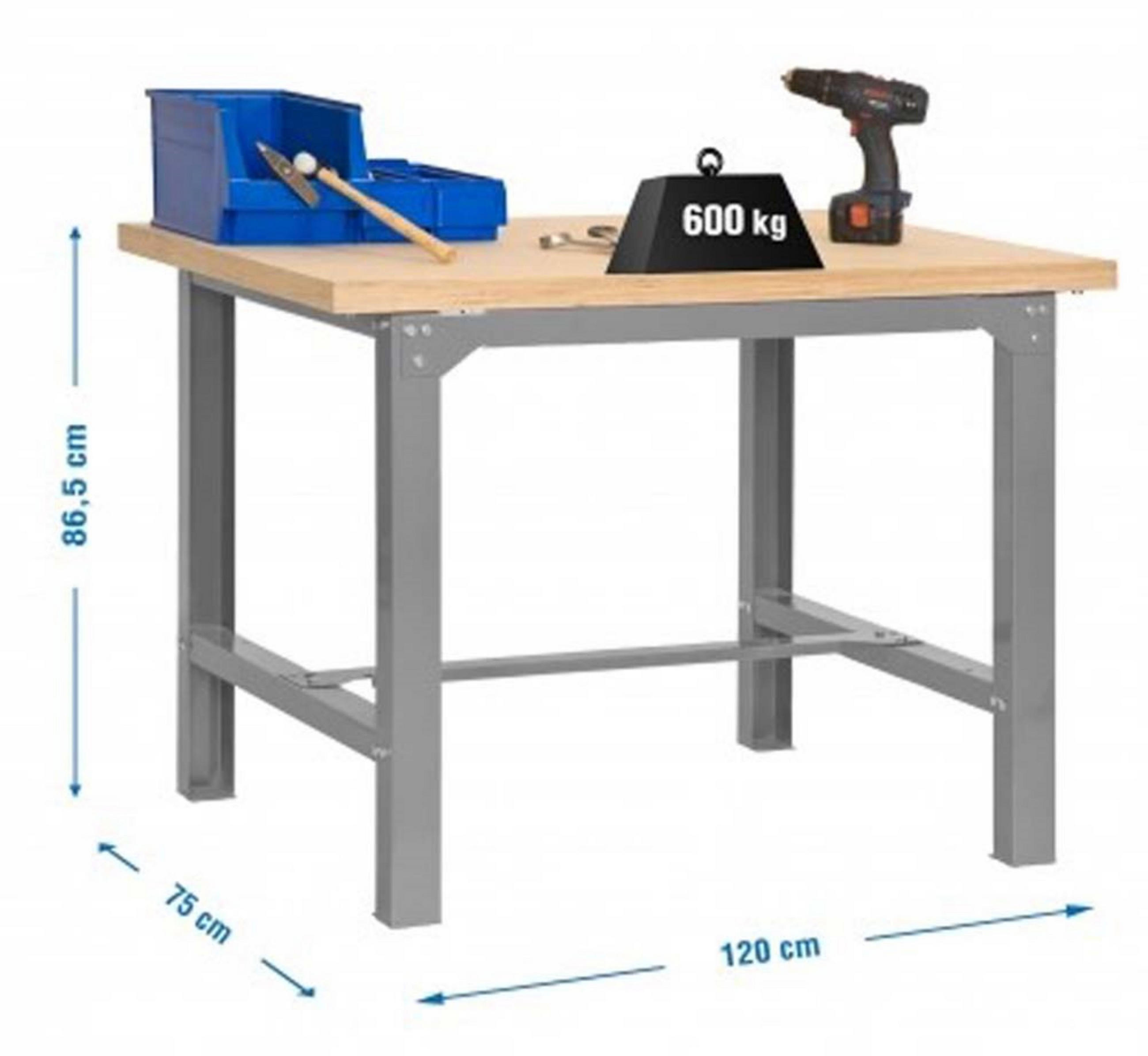 WERKBANK BUFFALO WOOD | HxBxT 87x120x75cm | Traglast 600kg | Grau - Grau, Metall (120/87/75cm) - PROREGAL