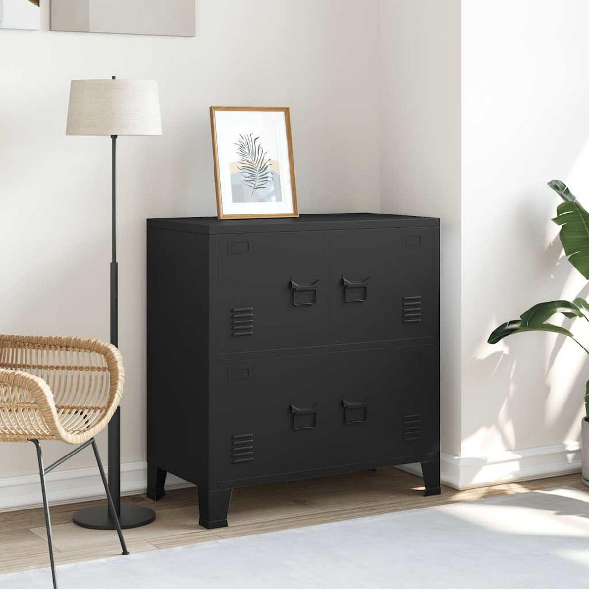 SIDEBOARD mit 4 Türen, 75/40/80 cm, aus Stahl, in Schwarz, im Industriestil - Schwarz, Metall (75/80/40cm) - vidaXL