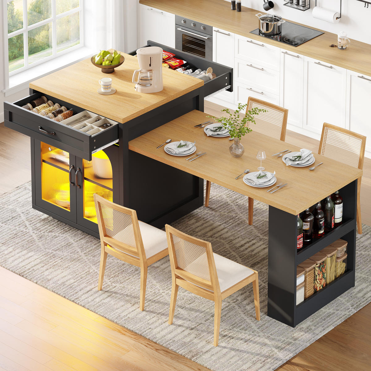 BUFFET 196/59/94 cm schwarz aus MDF mit LED - Schwarz, Holzwerkstoff (196/94/59cm) - OKWISH