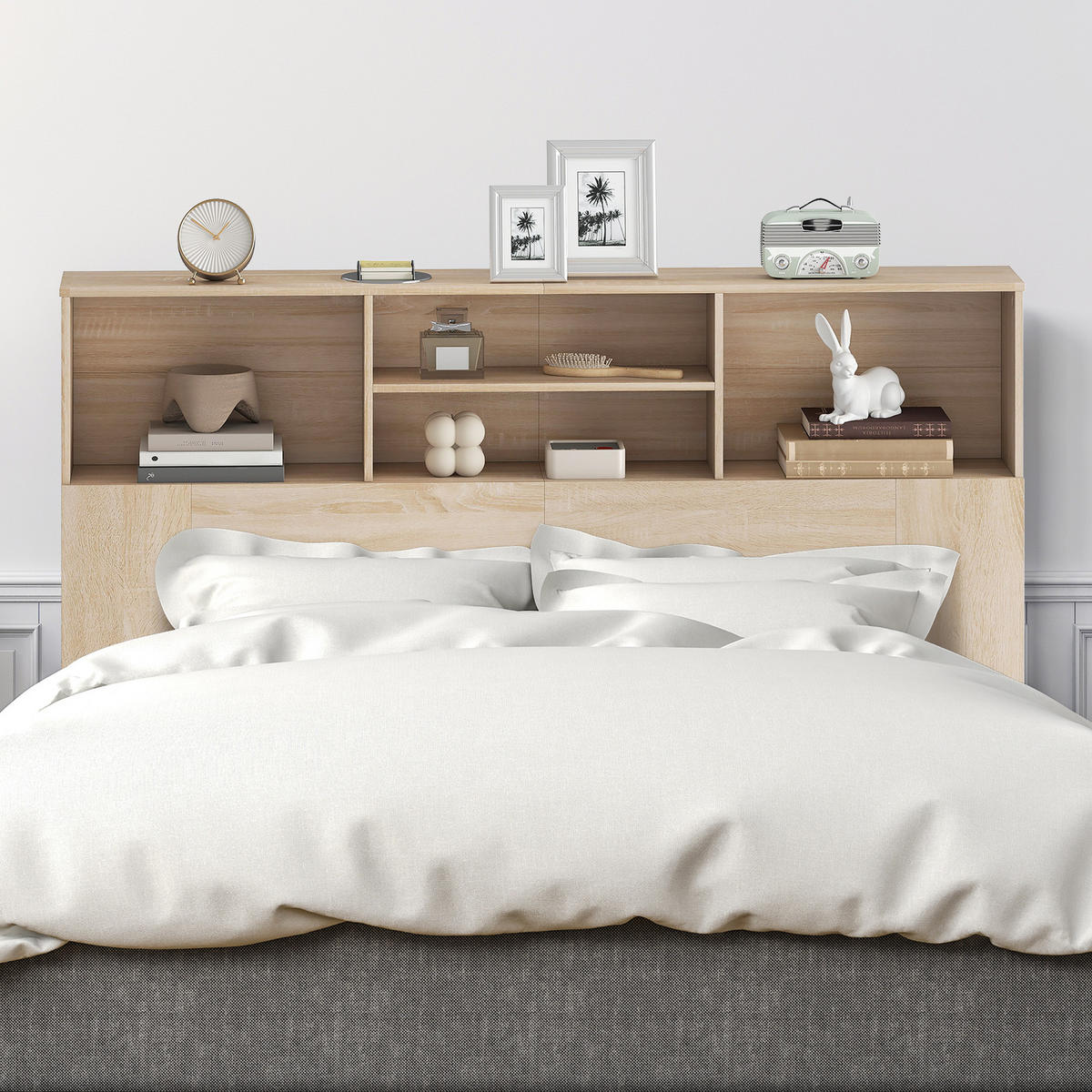 KOPFTEIL DE-18528 mit 4 offenen Fächern Naturholz-Optik - Naturfarben, Holzwerkstoff (19/103.5/140cm) - ComfortXL