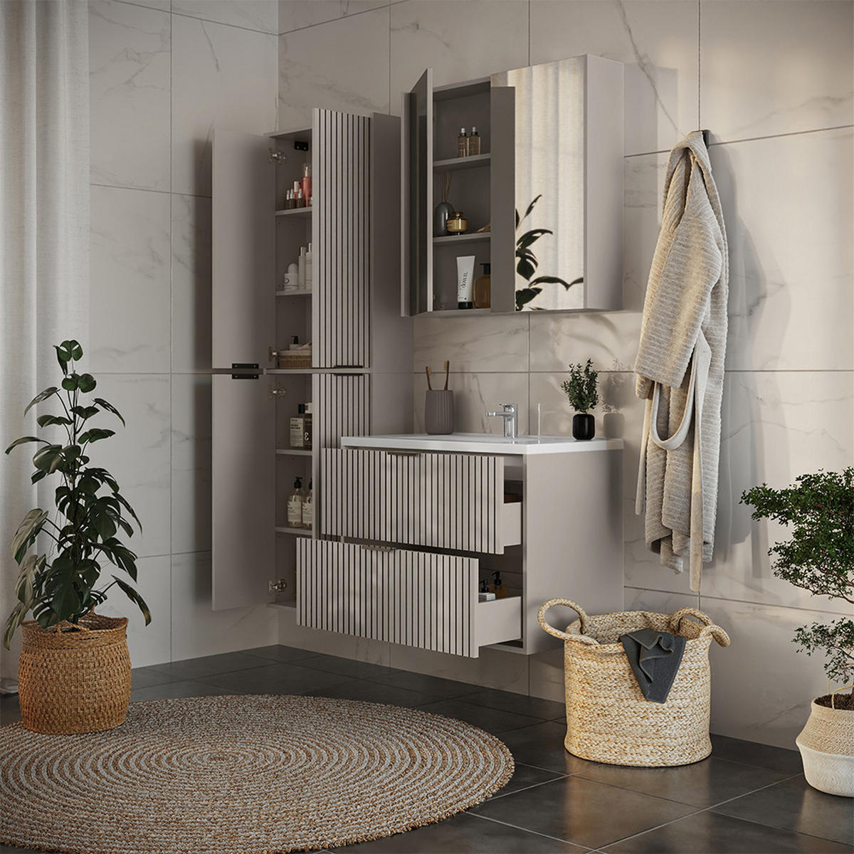 BADMÖBEL-SET Ruford Cashmere 4 Teile - Kaschmir, Holzwerkstoff (80/57/45cm) - Vicco