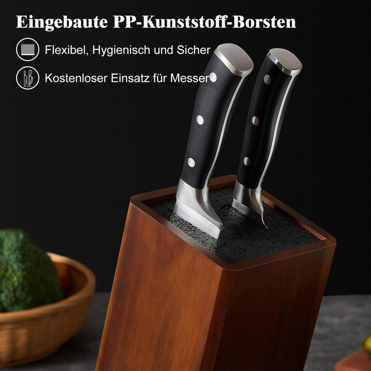 MESSERBLOCK aus Akazienholz mit Kunststoffborsten, 1-stöckig - Braun, Holz (12/26.5/11.5cm)