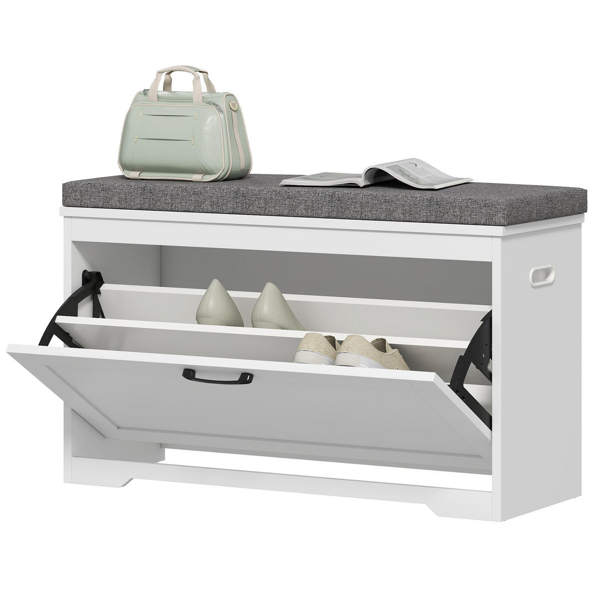 SCHUHBANK Weiß Grau 80/30/50 cm - Weiß/Grau, Holzwerkstoff (30/50/80cm) - PANGIVO