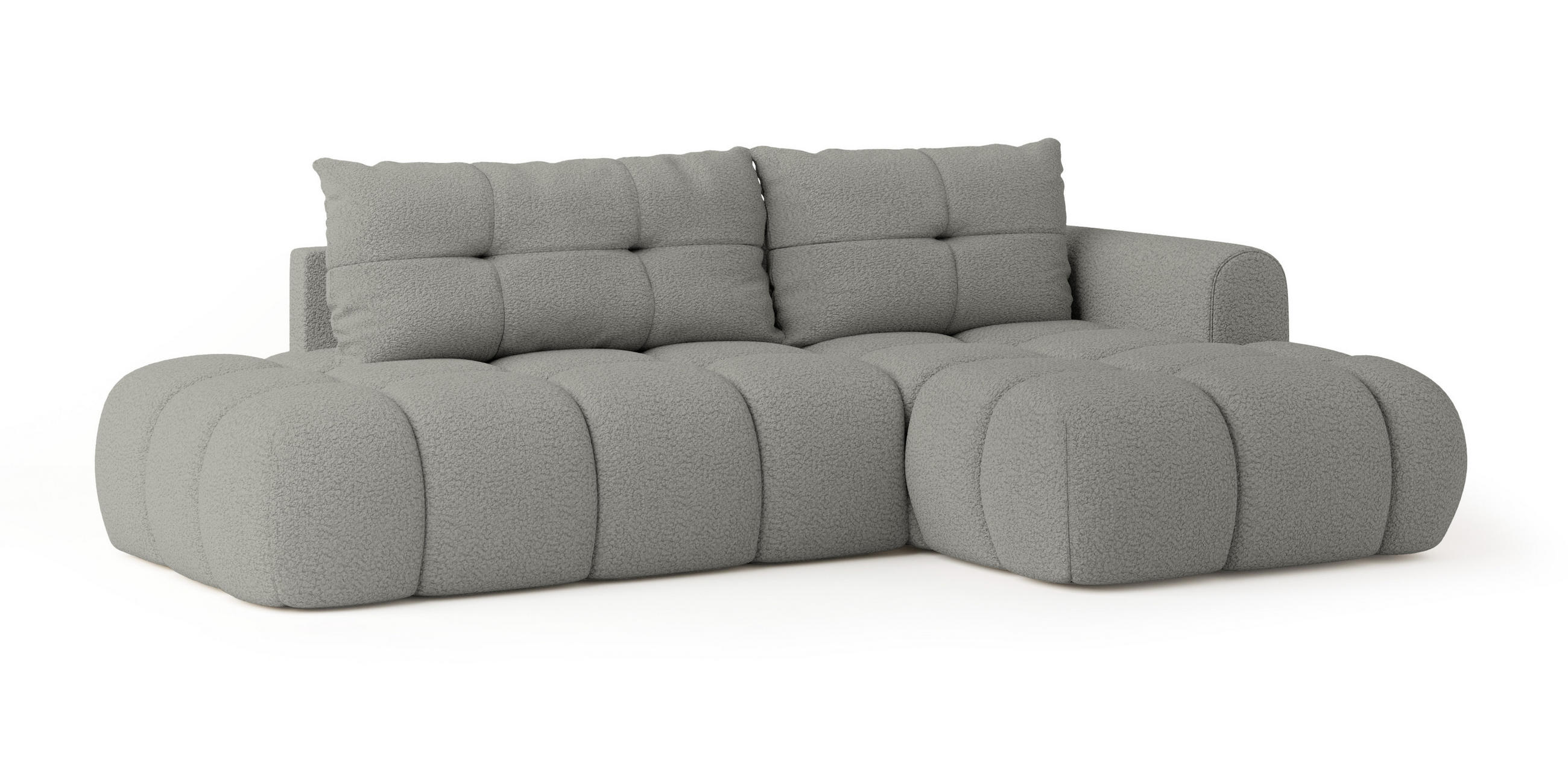 ECKSOFA FLUMA R-S Hellgrau Boucle-Stoff mit Schlaffunktion - Hellgrau, Holz (279/158cm) - MASSENO
