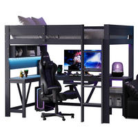 HOCHBETT 90/200 cm in Grau mit Schreibtisch, LED, USB und Ablagefächern - Grau, Holz/Holzwerkstoff (90/200cm) - WISHDOR