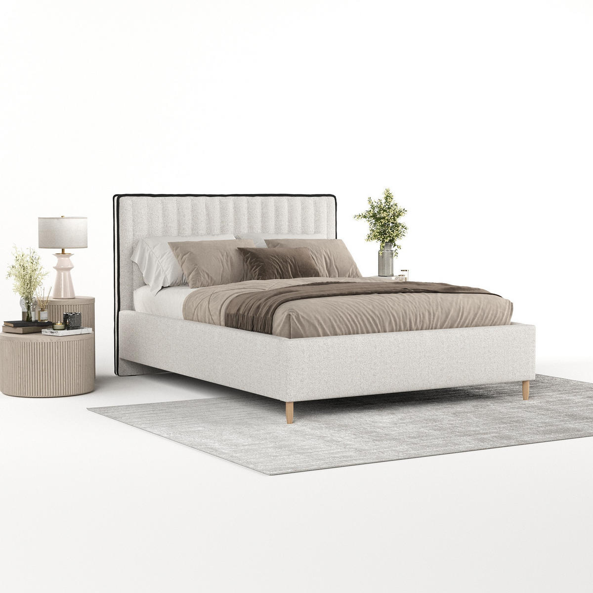 POLSTERBETT Aria 120/200 cm Hellbeige im Riva Stoff - Beige/Naturfarben, Holz/Holzwerkstoff (120/200cm) - AltaBeds