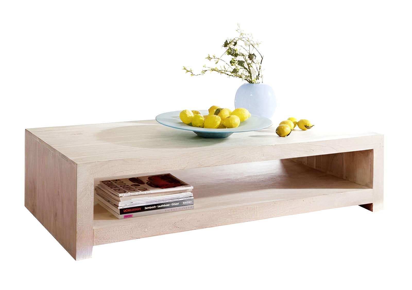 COUCHTISCH Akazie 135x70x36 white stone getüncht NATURE WHITE #11 - Beige, Holz (135/70/36cm) - Massivmoebel24