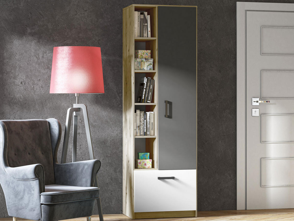 BÜCHERREGAL Fini Artisan Eiche / weiß / anthrazit 60 / 42 / 191cm - Anthrazit/Braun, Holz/Holzwerkstoff (60/191/42cm) - Feldmann-Wohnen