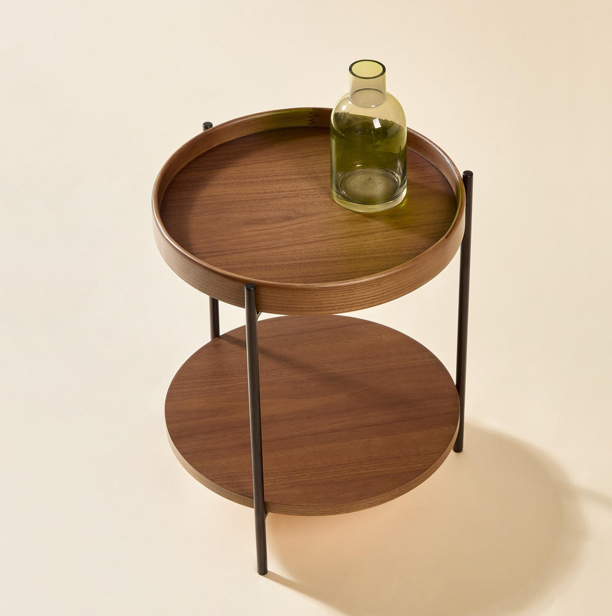 COUCHTISCH 44/44/48 cm mit 2 Ebenen, Holzoptik und Metallgestell, Walnut - Walnussfarben, Holzwerkstoff (44/44/48cm) - Redom