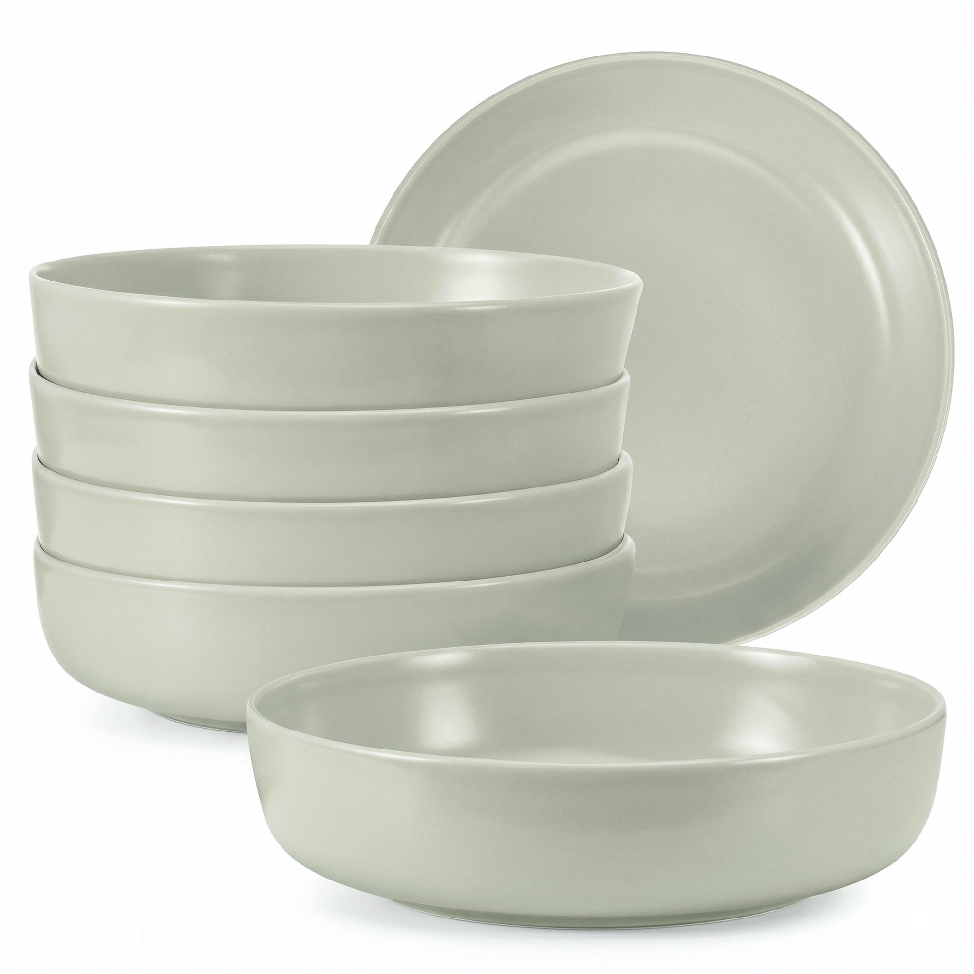 TELLER-SET VICTO 6-tlg Suppenteller, matt beige/grün/grau - Hellgrün, Keramik (18cm) - KONSIMO®