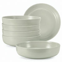 TELLER-SET VICTO 6-tlg Suppenteller, matt beige/grün/grau - Hellgrün, Keramik (18cm) - KONSIMO®