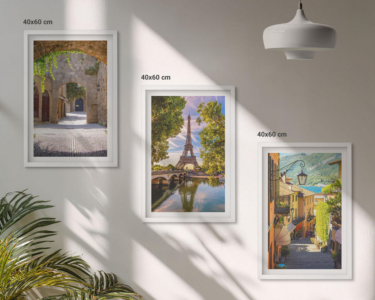 BILDER SET 3er Set - 40x60 cm Weißer Rahmen - Straßen der Eiffel-Architektur - Weiß, Kunststoff (40/60cm) - TULUP