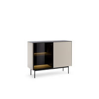 KOMMODE Rita Kaschmir, zweitürige, verglaste Kommode mit LED beleuchtung - Kaschmir/Schwarz, Holzwerkstoff (107/84/39cm) - Bettso