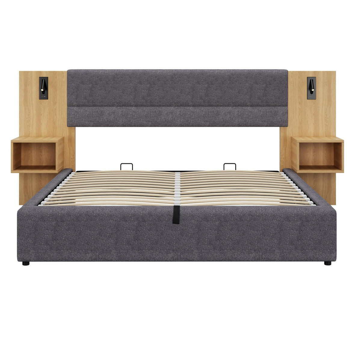 POLSTERBETT aus Samt 180x200 cm in Grau mit USB & LED - Grau, Textil (180/200cm) - Modfu