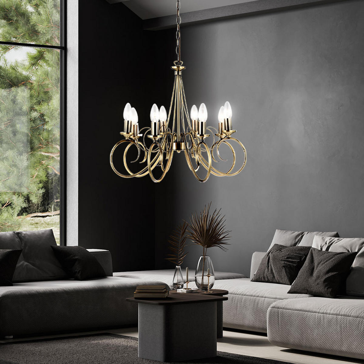 KRONLEUCHTER Altmessing Messing 8-flammig - Messingfarben, Metall (55/55/135cm) - Globo Lighting