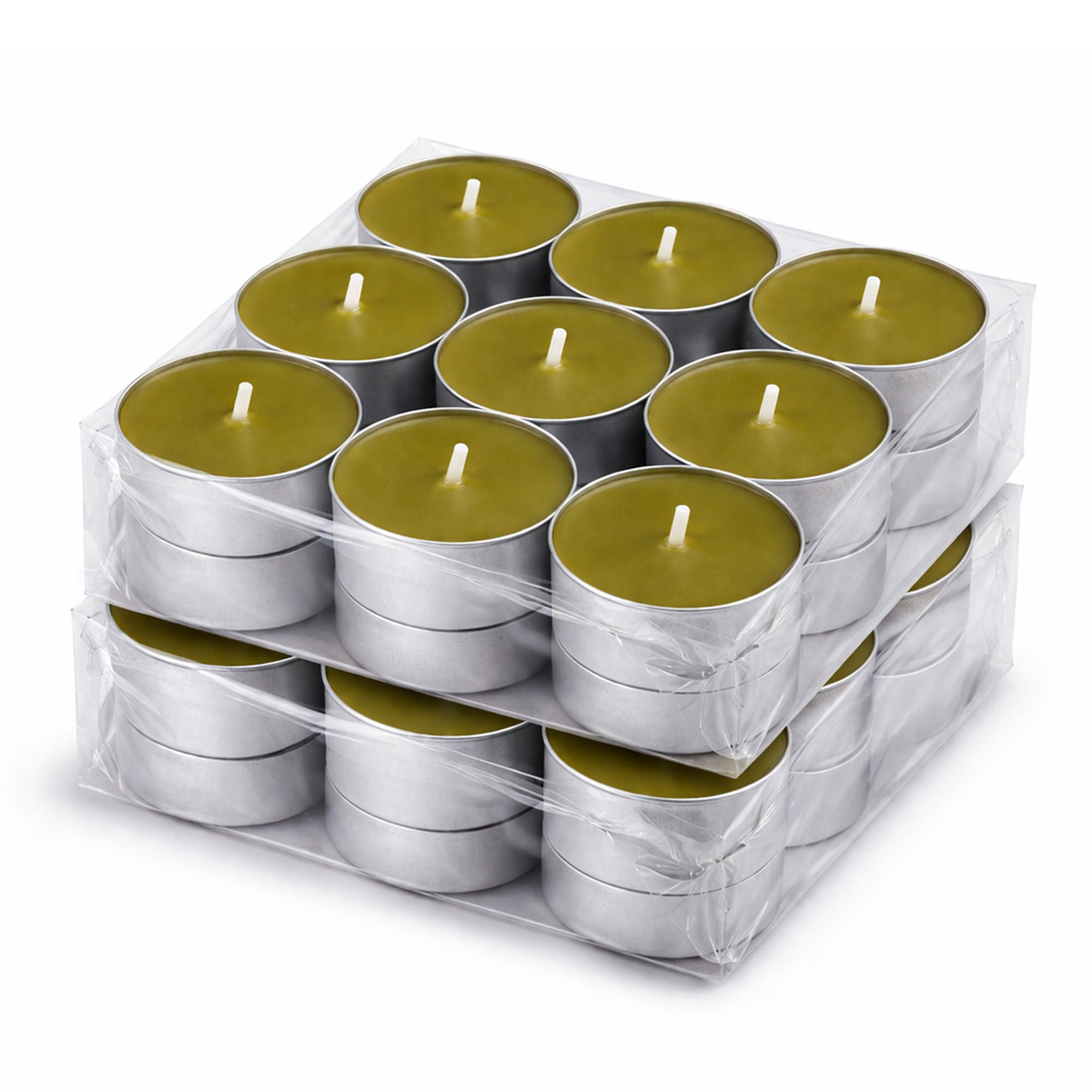 TEELICHT mit Duft - Kiefer - 36er Pack - Dunkelgrün, Naturmaterialien (4/1.5/4cm) - HS Candle