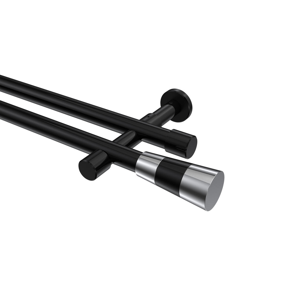 GARDINENSTANGEN-SET Prestige Tanara 200 cm, 2-läufig (ohne Ringe), 20 mm Ø Schwarz - Chromfarben/Schwarz, Metall (200cm) - INTERDECO