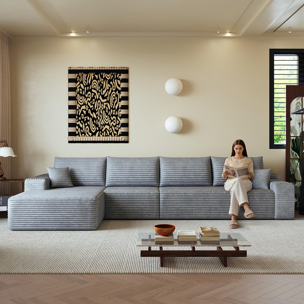ECKSOFA 340/175/83 cm Grau mit L-förmiger Chaiselongue, Linke Seite - Grau, Textil (340/175cm) - Oxeza