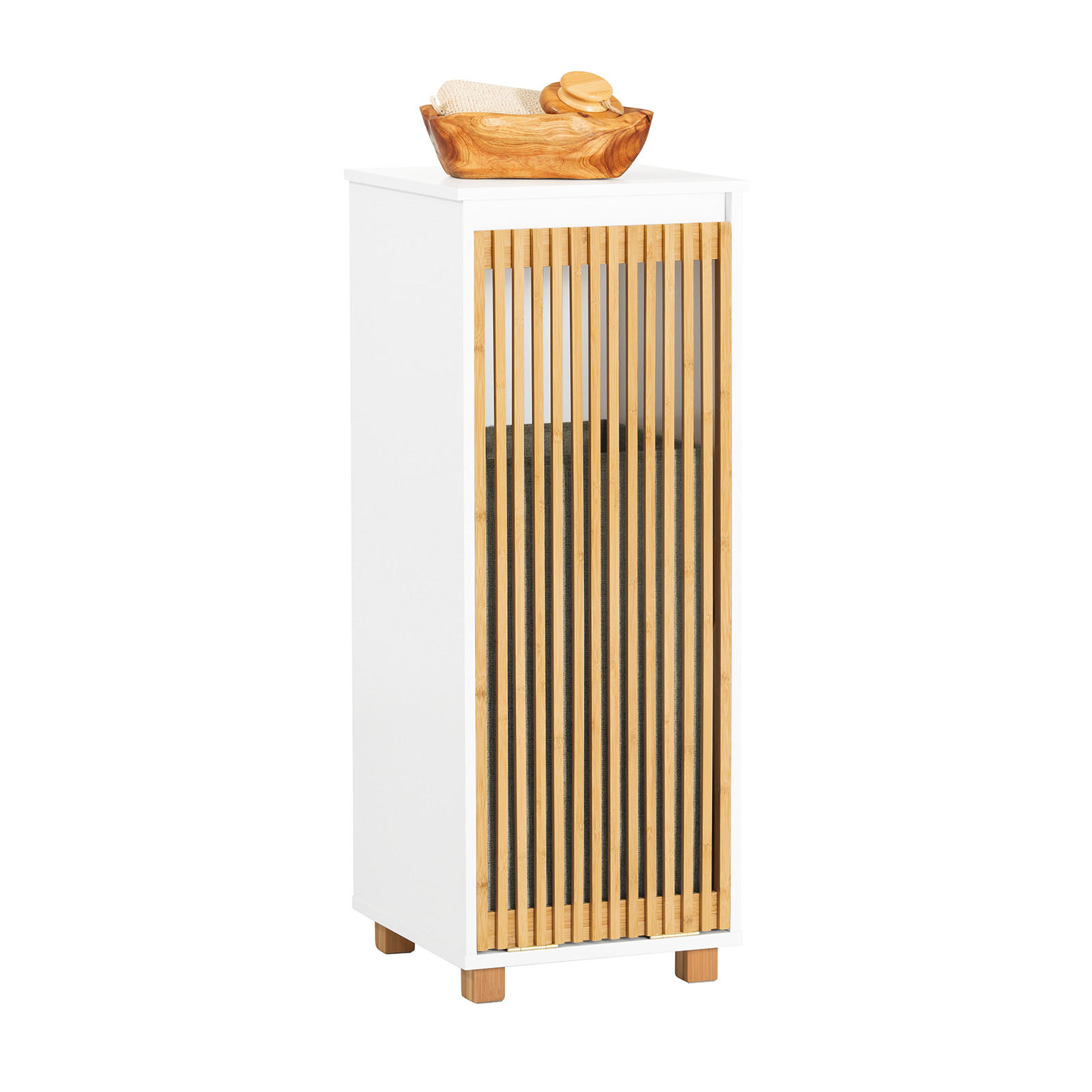 BADRUMSSKÅP med tvättkorg Vit 85x33x32cm Vit, Naturfärgad 85/32/33 cm