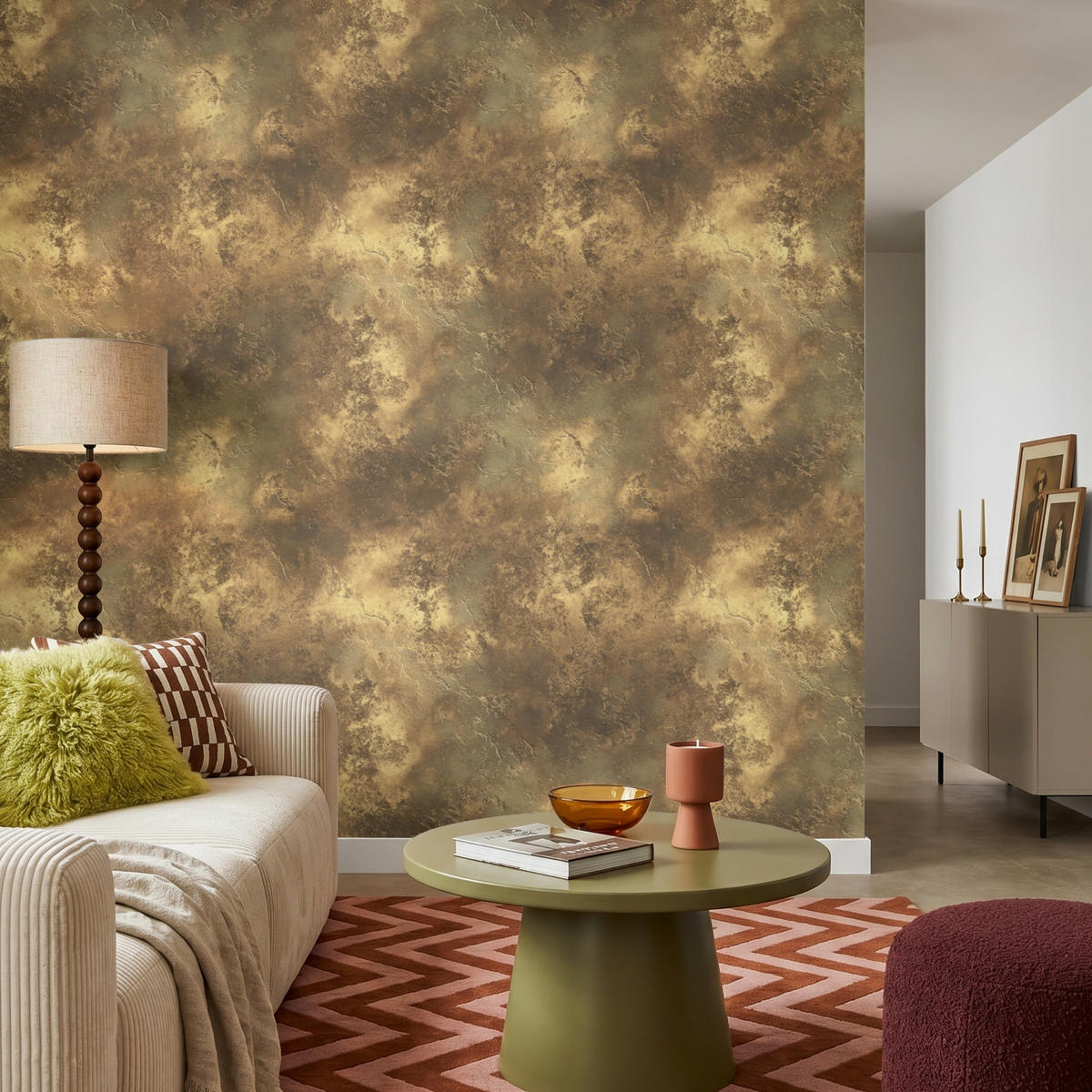 TAPETE - Antik - Metallic-Look - Gold - 200x200 cm - Messingfarben, Papier (200/200cm) - OnlyWow